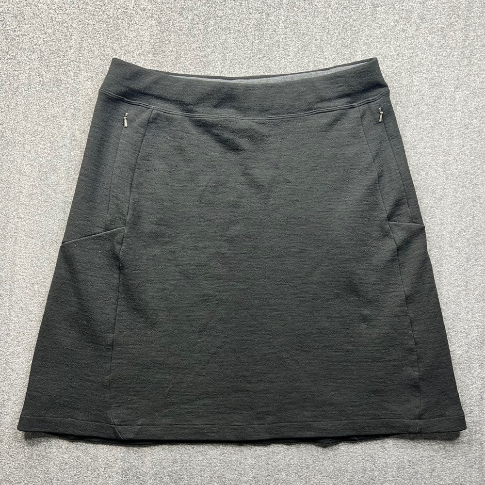 Ibex Skirt Women Large Black Merino Wool Blend Zipper Pockets A-Line Active